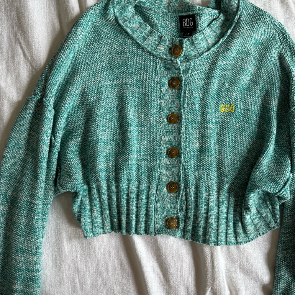BDG Women's Green/Blue Button-Up Sweater